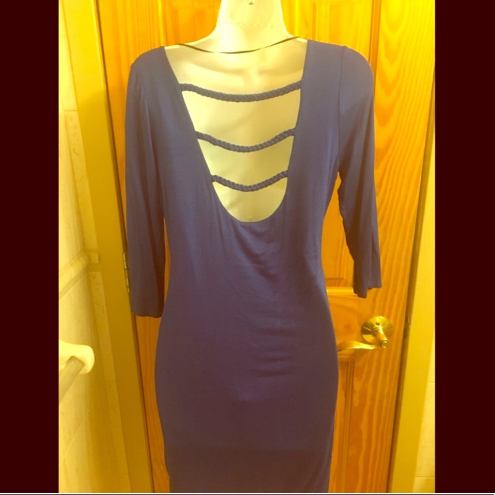 New Blue 3/4 sleeve mini dress, open back Sz L